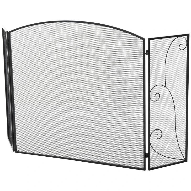 HOMCOM Parascintille a 3 Pannelli pieghevole con Cerniere, Telaio in Metallo a Maglia Decorativa, 132,5x76,5 cm, Nero