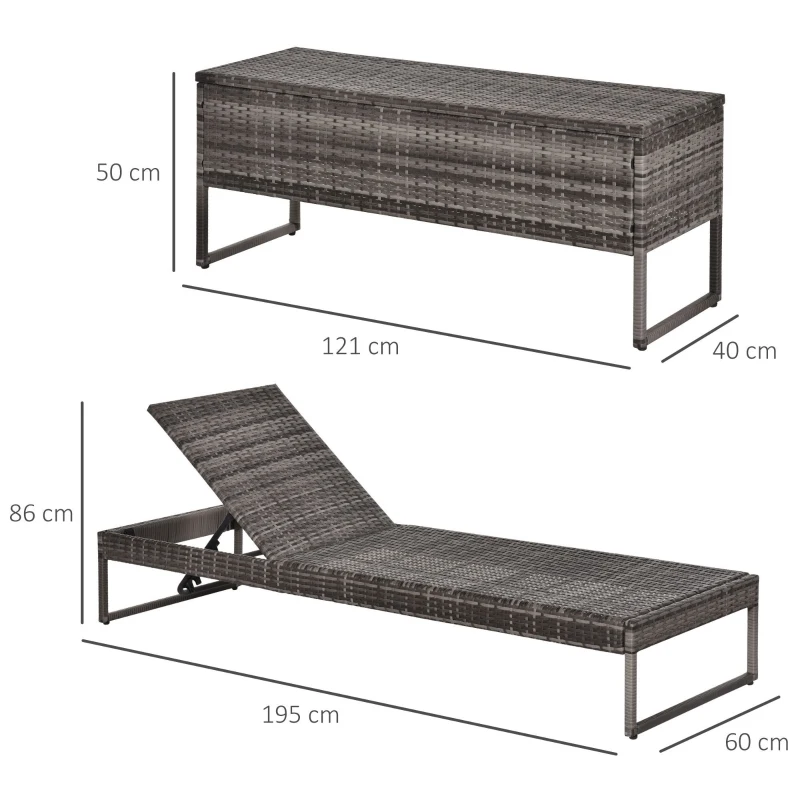 Outsunny PE Rattan 2-Seat Outdoor Garden Sun Lounger Set w/ Table Grey