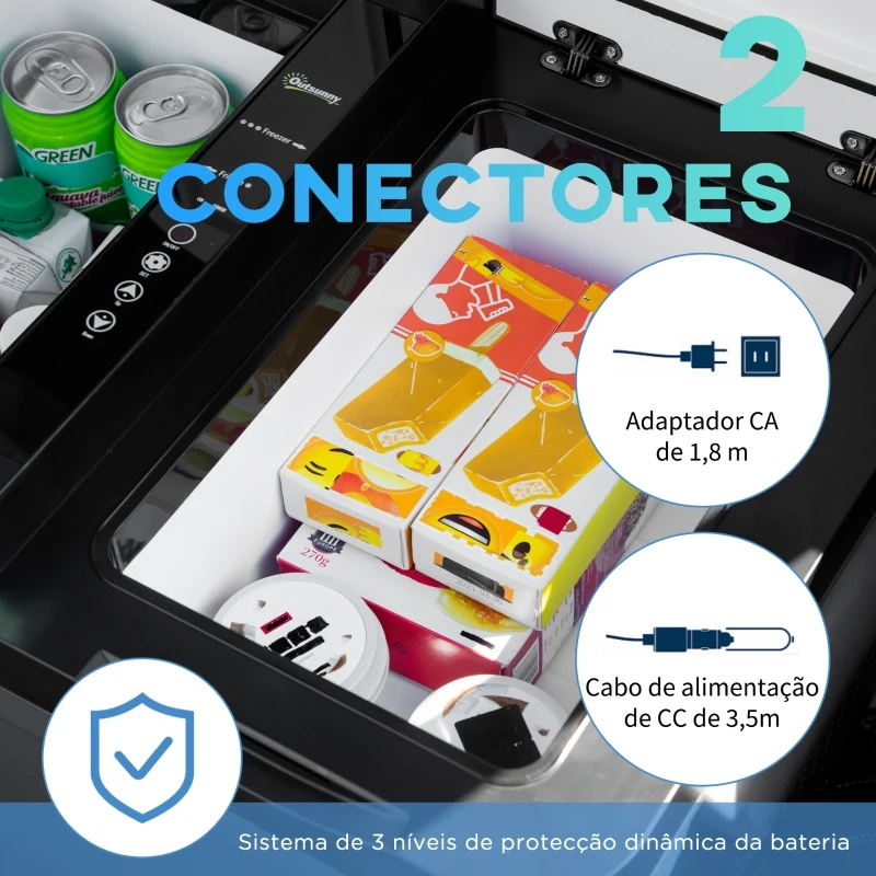 Outsunny Geleira Elétrica de Compressor Portátil 45L Geleira de Carro 12/24V CC com Temperatura de 10℃ a -22℃ Tela LCD Tátil Alças de Transporte e Rodas 63,2x42x50,8cm Cinza