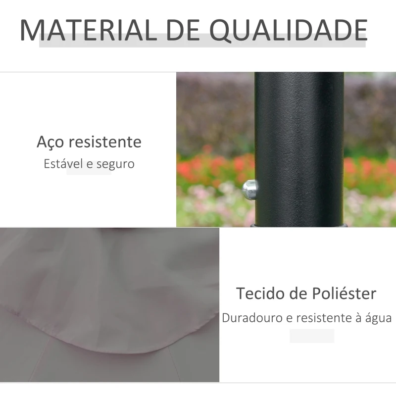 Outsunny Chapéu de Sol com 32 Luzes LED Solares Ø265x233cm Chapéu de Sol Inclinável com Manivela e Mastro de Aço para Terraço Pátio Exterior Cinza