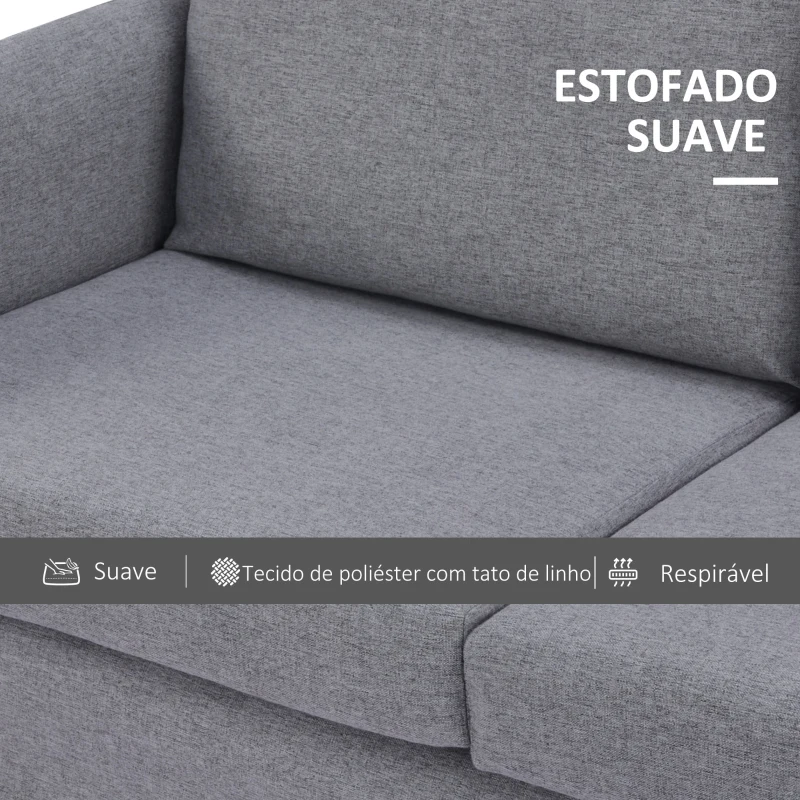HOMCOM Sofá de 2 Lugares Estofado em Linho Sintético Sofá 2 Lugares de Sala de Estar com Almofadas Acolchoadas Apoio para os Braços e Pés de Aço 130x67x76,5cm Cinza