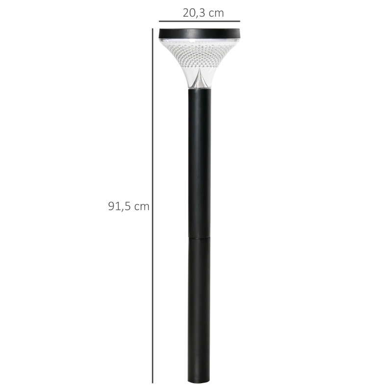 Outsunny Candeeiros de Pé de Exterior Altura 91,5cm com Luz LED Solar Sensor Crepúsculo e Brilho Variável Conjunto de 2 Candeeiros de Jardim IP44 para Pátio Parque Exterior Preto