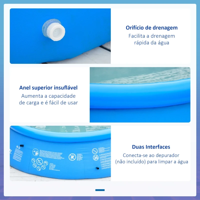 Outsunny Piscina Inflável Redonda 4.000 Litros Ø274x76cm para 3-4 Pessoas Piscina Insuflável Familiar Adultos e Crianças com Inflador de Mão para Jardim Pátio Exterior Azul