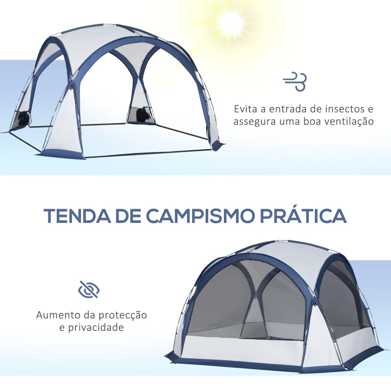 Outsunny Abrigo de Campismo para 3-4 Pessoas com 4 Telas Mosquiteiras 2 Painéis e Bolsa de Transporte  350x350x230 cm Branco e Azul