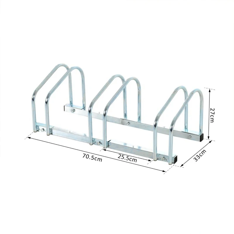 HOMCOM Estacionamento para 3 Bicicletas Suporte de Aço para Estacionar Bicicletas no Chão para Interior e Exterior 70,5x33x27cm Prata