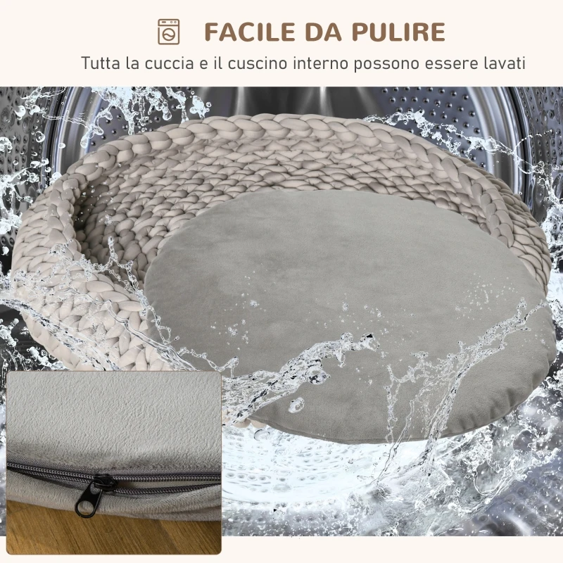 PawHut Cuccia per Cani e Gatti Rotonda, Rialzata e Lavabile in Cotone PP, Cuscino Imbottito, Φ93x15cm, Grigia
