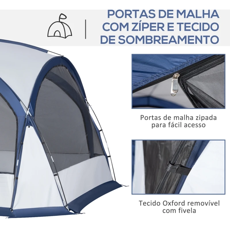 Outsunny Abrigo de Campismo para 3-4 Pessoas com 4 Telas Mosquiteiras 2 Painéis e Bolsa de Transporte  350x350x230 cm Branco e Azul