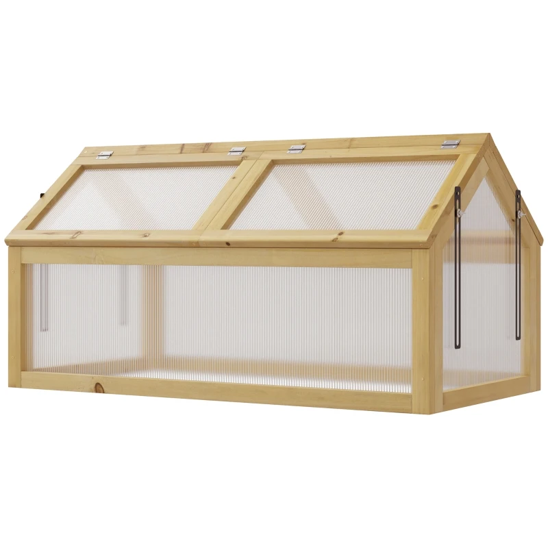 Outsunny Estufa de Madeira com Painéis de Policarbonato Estufa de Jardim com 4 Janelas Abatíveis para Cultivo de Plantas Terraço Exterior 90x48x49,5cm Transparente