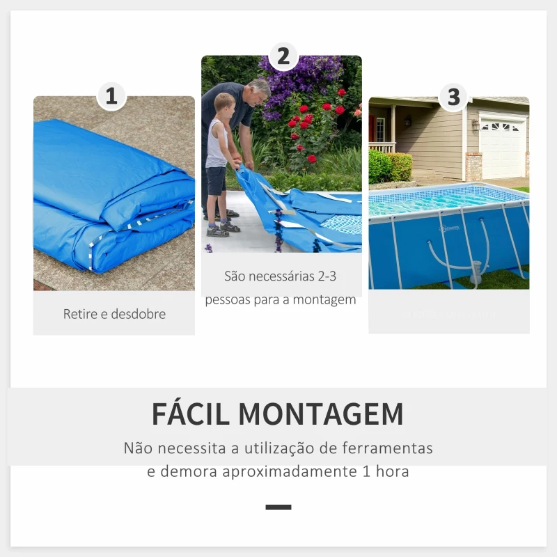 Outsunny Piscina Desmontável Tubular 440x240x122cm Piscina Retangular de Exterior com Purificador 4.000L/H Mangueiras de Comprimento 100cm e Estrutura de Aço 9760L Azul