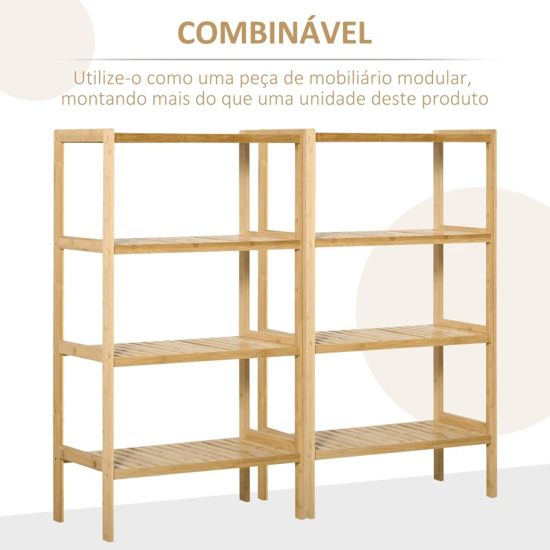 HOMCOM Estante de Bambú de 4 Níveis Móvel Organizador Multifuncional para Casa de Banho Cozinha Sala de Estar com Dispositivo Anti-Rolamento 62x33x112cn Natural