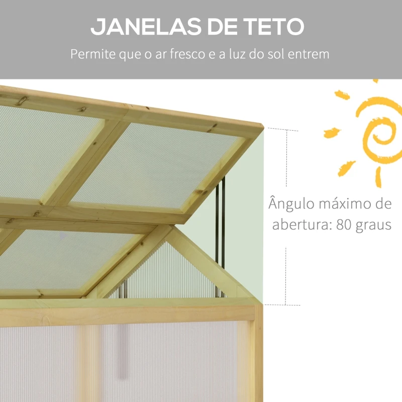 Outsunny Estufa de Madeira com Painéis de Policarbonato Estufa de Jardim com 4 Janelas Abatíveis para Cultivo de Plantas Terraço Exterior 90x48x49,5cm Transparente