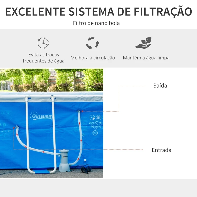 Outsunny Piscina Desmontável Tubular 440x240x122cm Piscina Retangular de Exterior com Purificador 4.000L/H Mangueiras de Comprimento 100cm e Estrutura de Aço 9760L Azul