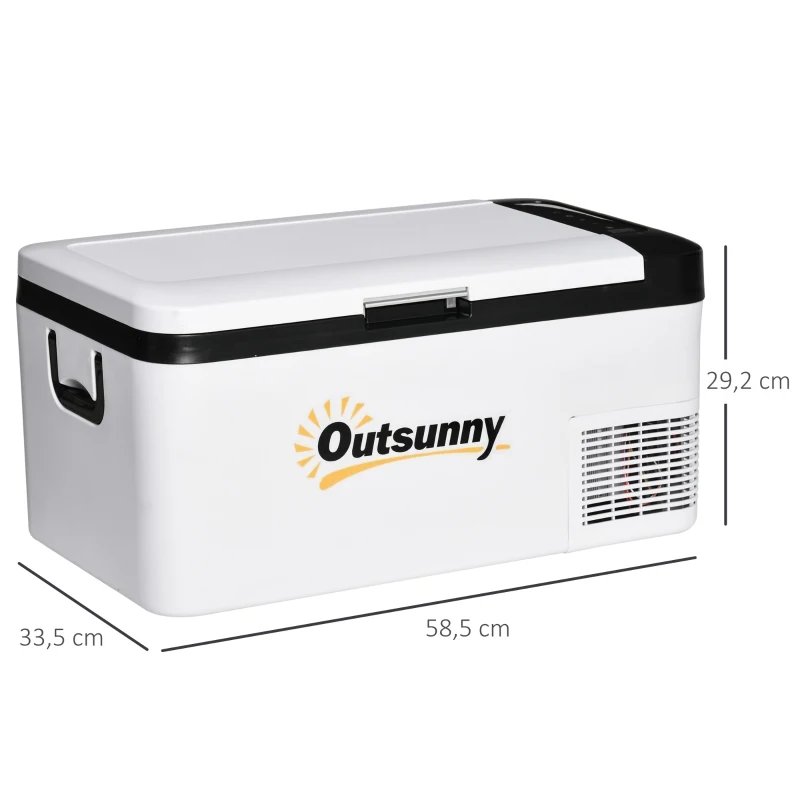 Outsunny Geleira com Compressor 18L Portátil até -20℃ com Luz LED e Alças Dobráveis Geleira de Carro 12V/24V e 240V para Casa Campismo Viagem 58,5x33,5x29,2cm Branco