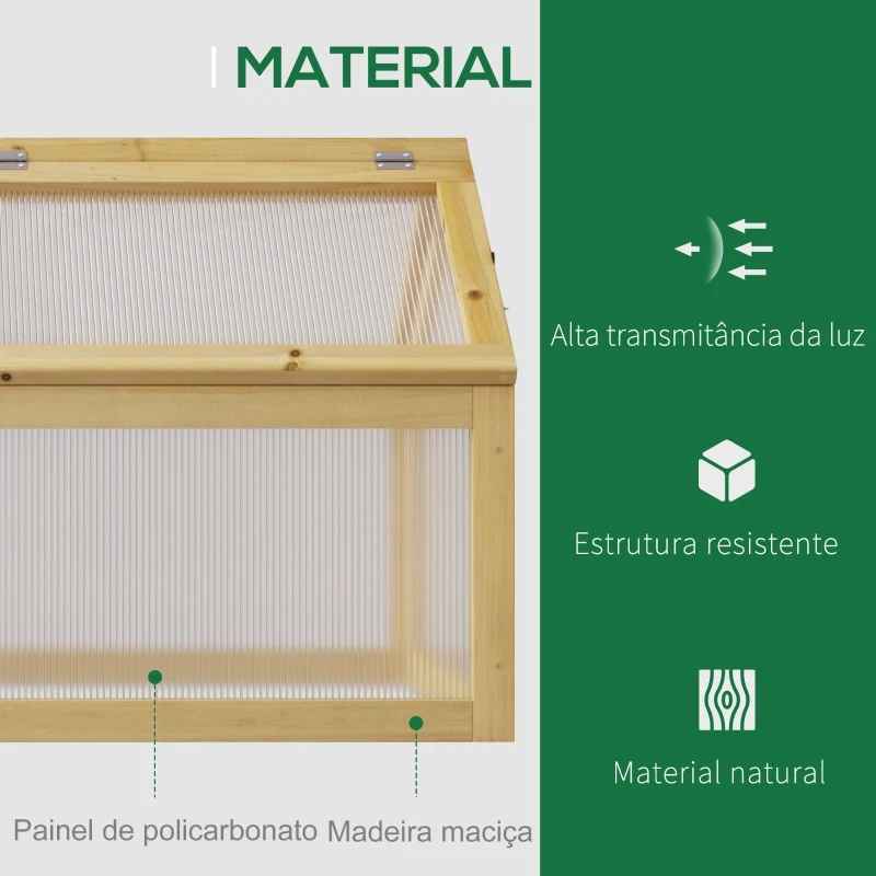 Outsunny Estufa de Madeira com Painéis de Policarbonato Estufa de Jardim com 4 Janelas Abatíveis para Cultivo de Plantas Terraço Exterior 90x48x49,5cm Transparente
