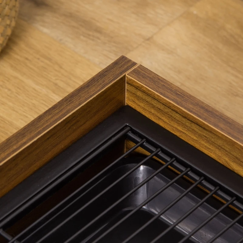 PawHut Sanita para Cães de Aço e Madeira Sanita para Adestramento de Cães Médios Pequenos com Grade e Bandeja Removível 62x45,5x11cm Marrom e Preto