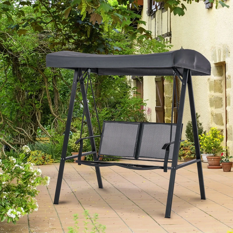 Outsunny  Baloiço de Jardim de 2 Lugares com Teto Ajustável Encosto Respirável e Estrutura de Aço para Balção Terraço Exterior Carga Máx. 220kg 150x11x170cm Cinza