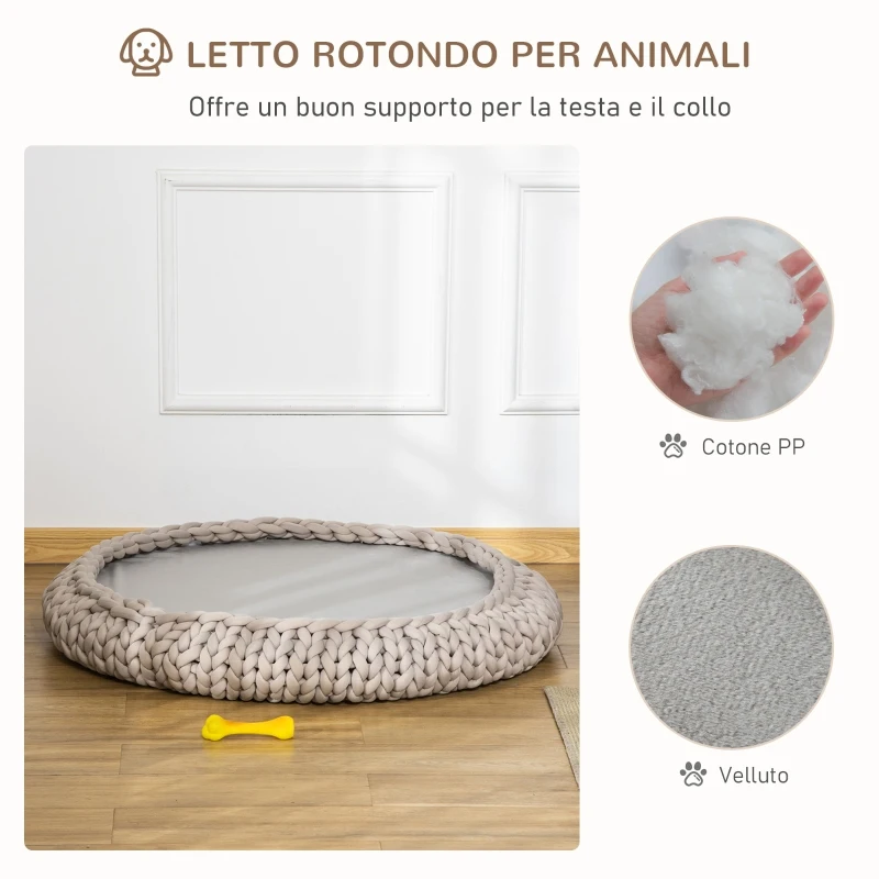 PawHut Cuccia per Cani e Gatti Rotonda, Rialzata e Lavabile in Cotone PP, Cuscino Imbottito, Φ93x15cm, Grigia