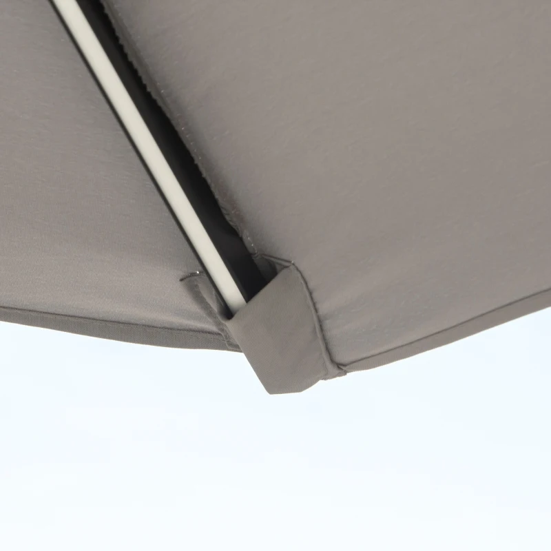 Outsunny Chapéu de Sol com 32 Luzes LED Solares Ø265x233cm Chapéu de Sol Inclinável com Manivela e Mastro de Aço para Terraço Pátio Exterior Cinza