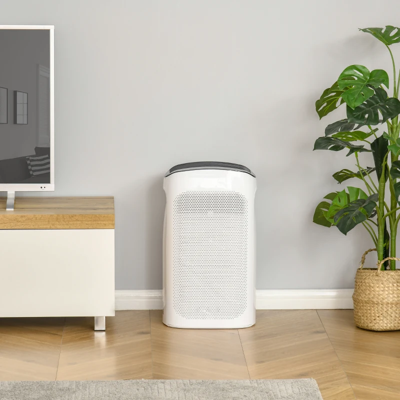 Oczyszczacz powietrza HOMCOM z filtrem HEPA do 25-35 m³, Purifier dla alergików w pomieszczeniach dla palaczy, usuwa kurz z trybem cichego snu i timerem, ABS, 32,7 x 22 x 55,8 cm