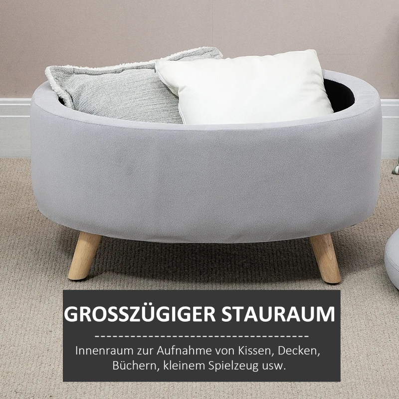 HOMCOM bank gestoffeerde bank met opbergruimte ovale vorm moderne kruk hal slaapkamer woonkamer fluweelzacht polyester rubber hout lichtgrijs 71 x 51,5 x 42 cm