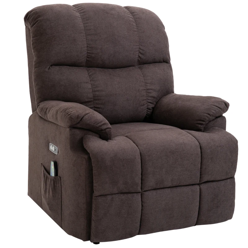 HOMCOM massagestoel opstahulp relaxstoel met verwarmingsfunctie verstelbaar USB-afstandsbediening kort pluche bruin 83 x 95 x 105 cm(m-11)