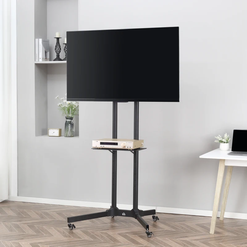 HOMCOM verrijdbaar tv-meubel met wielen universele verrijdbare trolley Tv-meubel met verstelbare hoogte ultra stabiele beugel tv-tafel metaal zwart 85,5 x 73 x 170 cm