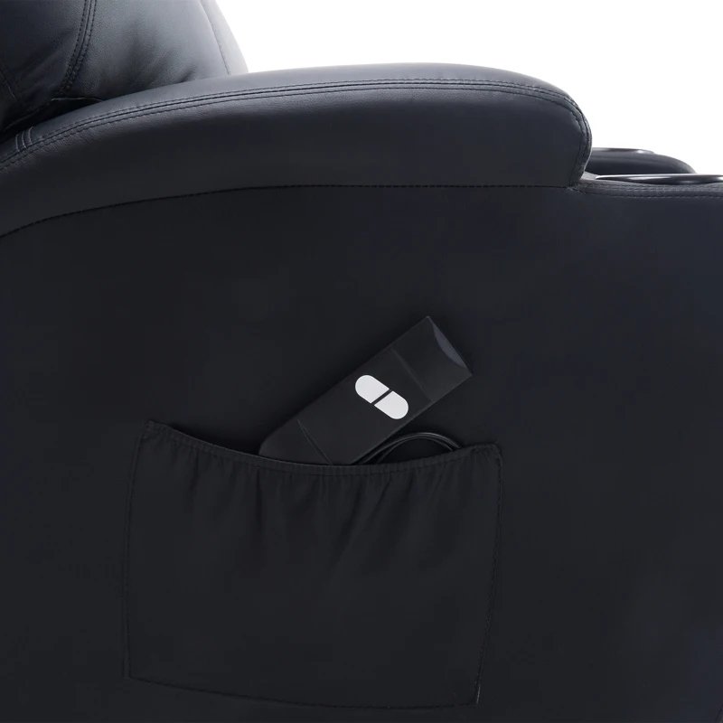 HOMCOM opstahulp tv-stoel met opbergtas TV stoel met opstahulp relaxstoel verstelbare hoek afstandsbediening kunstleer schuim metalen frame zwart 84 x 92 x 109 cm