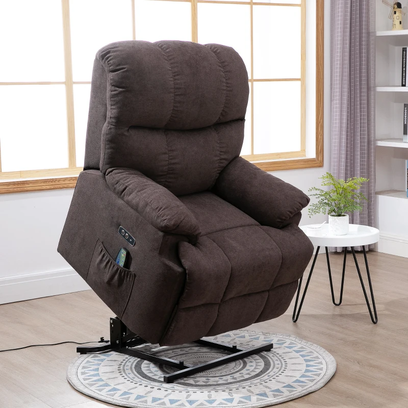 HOMCOM massagestoel opstahulp relaxstoel met verwarmingsfunctie verstelbaar USB-afstandsbediening kort pluche bruin 83 x 95 x 105 cm(m-10)