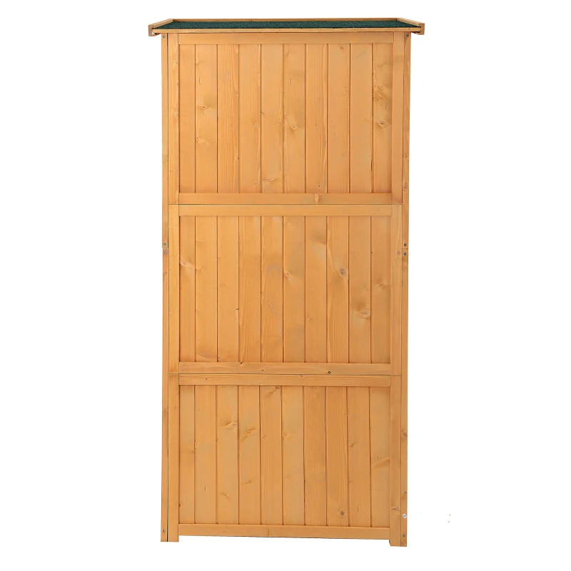 Outsunny gereedschapsschuur gereedschapsschuur met asfalt daklamellen deur gereedschapskast schuur tuin 4 vakken naturel 87 x 46.5 x 160 cm(m-4)