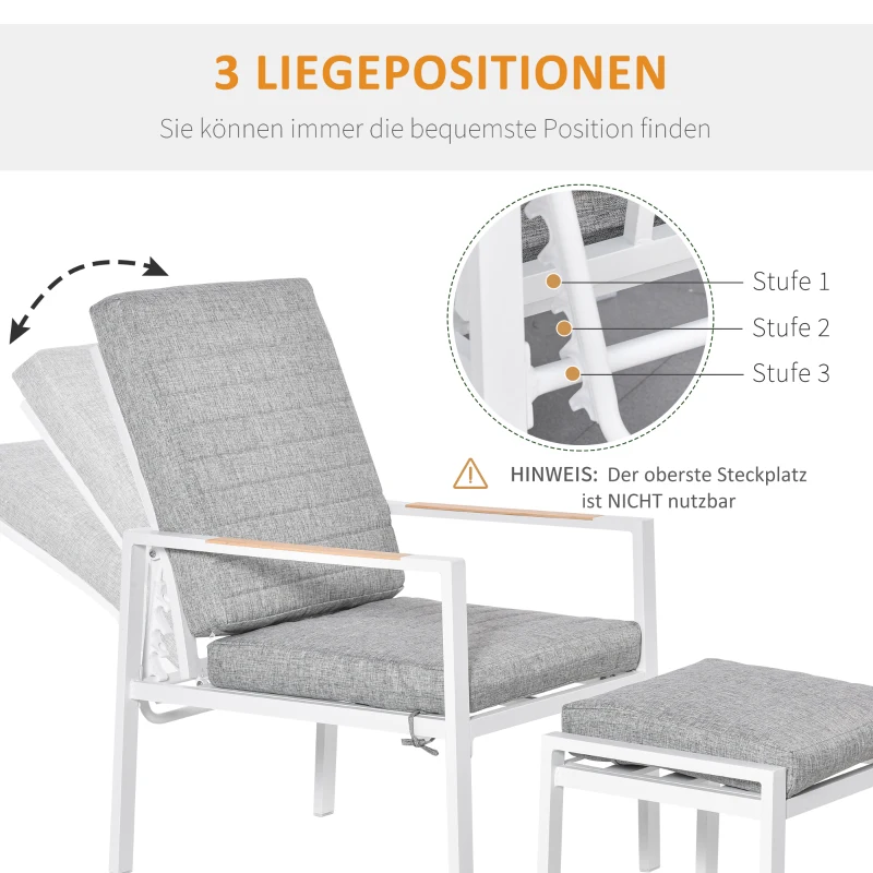 Outsunny 5-delige tuinmeubelset met rugkussens zitkussens balkonmeubel met 3-traps verstelbare rugleuning gehard glas aluminium stof schuimstof grenenhout grijs + wit 61 x 82 x 90 cm