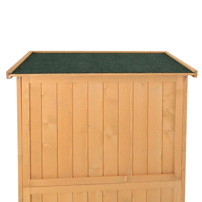 Outsunny gereedschapsschuur gereedschapsschuur met asfalt daklamellen deur gereedschapskast schuur tuin 4 vakken naturel 87 x 46.5 x 160 cm(m-9)