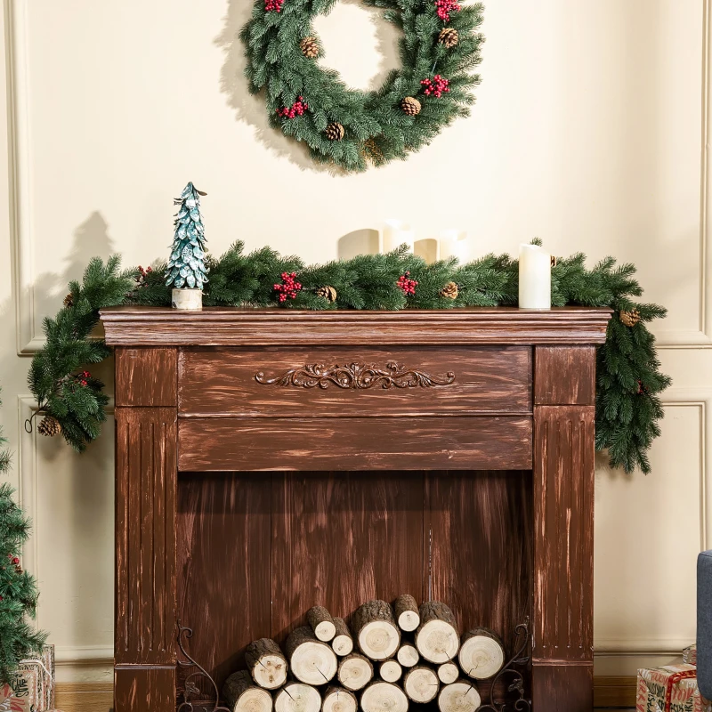 HOMCOM 1,9M kunstkerstslinger bloemdecoratie met dennenappels bessen kerstslinger spar voor trappen haard PE groen 190 x 12 x 8 cm