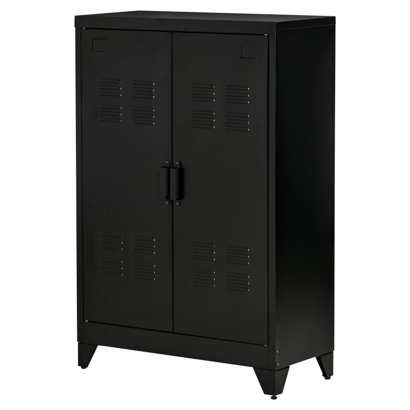HOMCOM dressoir archiefkast met gelamelleerde deuren garderobe opbergkast industriële metalen kast met 2 verstelbare planken woonkamer slaapkamer zwart 75 x 33 x 110 cm(m-13)