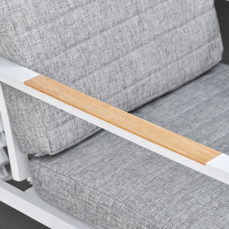 Outsunny 5-delige tuinmeubelset met rugkussens zitkussens balkonmeubel met 3-traps verstelbare rugleuning gehard glas aluminium stof schuimstof grenenhout grijs + wit 61 x 82 x 90 cm