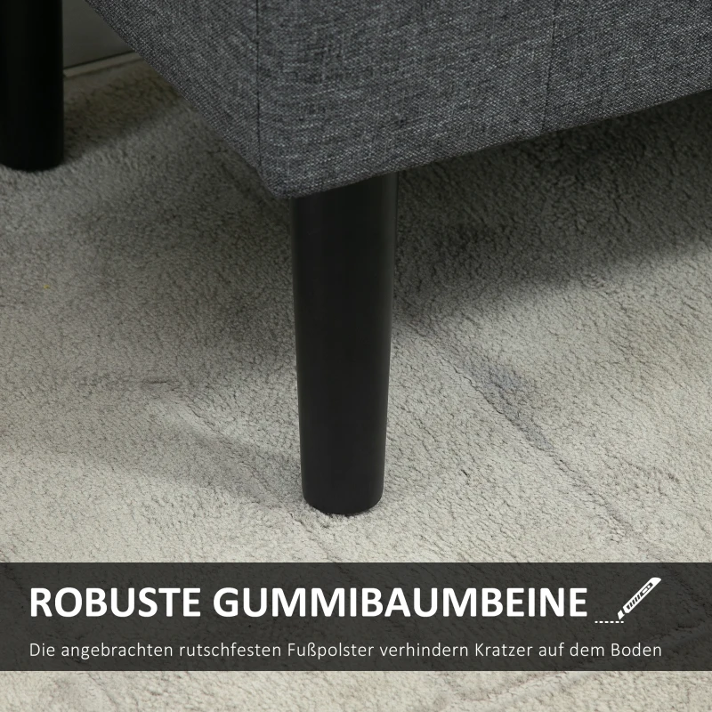 HOMCOM bank met opbergruimte gestoffeerde bank ottoman ottoman belastbaar tot 130 kg nachtkastje linnen-achtig polyester rubber hout donkergrijs + zwart 116 x 44 x 58 cm(m-5)