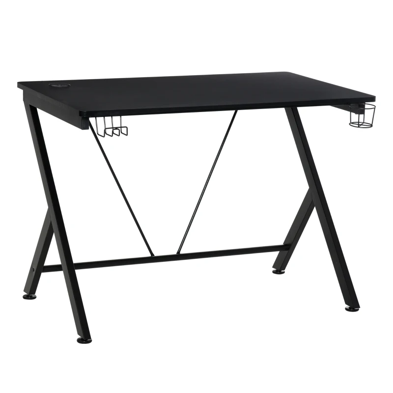 HOMCOM Gaming-tafel PC-tafel bureau met koptelefoonhaak bekerhouder computertafel metaal MDF zwart 108 x 66 x 77 cm