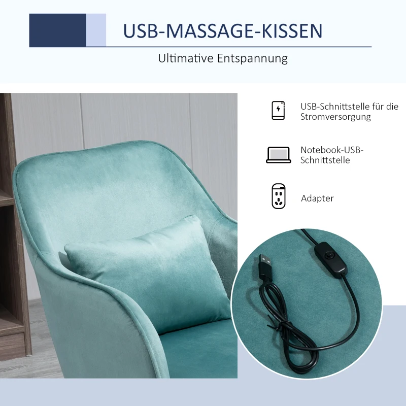 Vinsetto massage bureaustoel kantoorstoel computerstoel draaistoel werkstoel met trilfunctie armsteunen in hoogte verstelbaar fluweel roze 55 x 65 x 79-89 cm