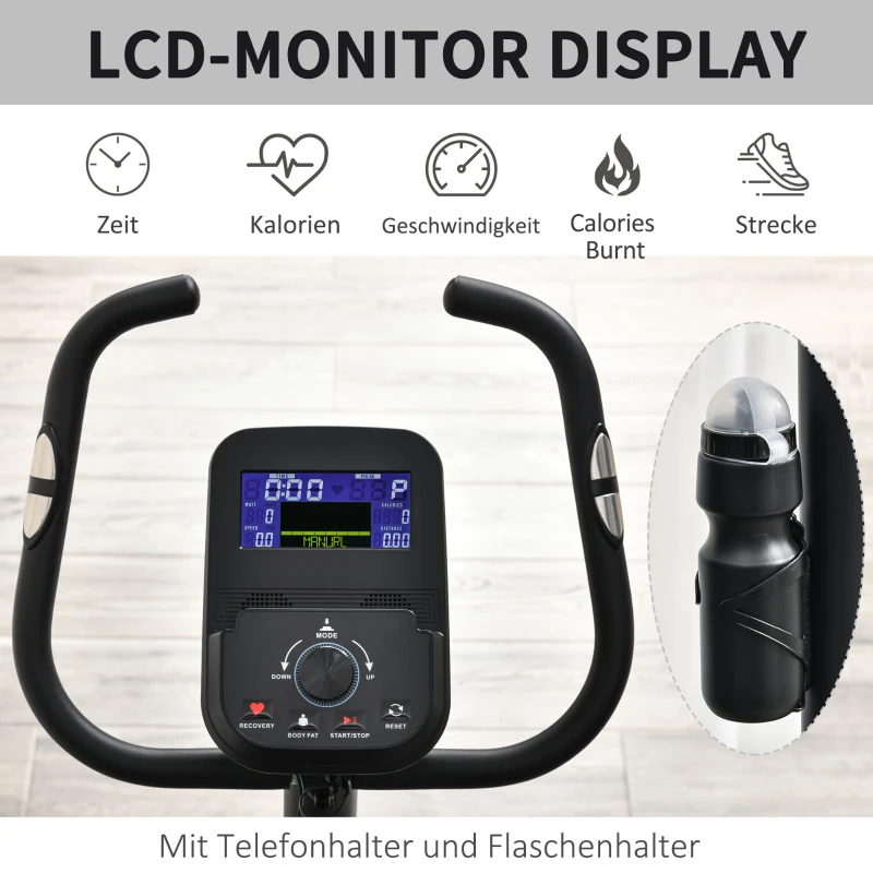 HOMCOM hometrainer fietstrainer hometrainer magnetische hartslagmeting LCD computerdisplay fitnessfiets verstelbaar 150 kg staal zwart 94 x 54 x 142 cm
