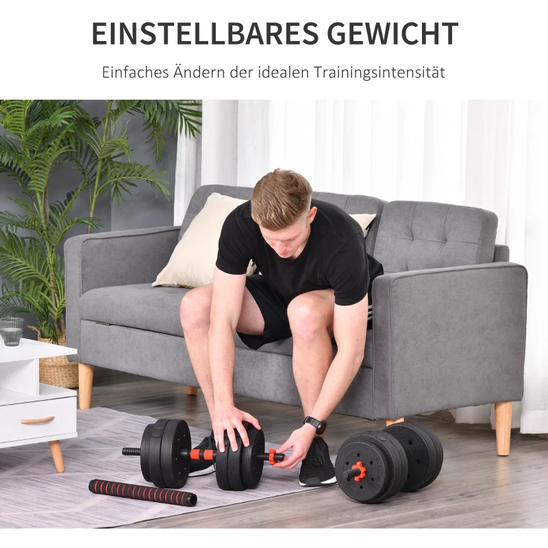 HOMCOM 2 in 1 dumbbell set 25 kg verstelbare dumbbell & barbell professionele dumbbell krachttraining en gewichtheffen voor fitness thuis