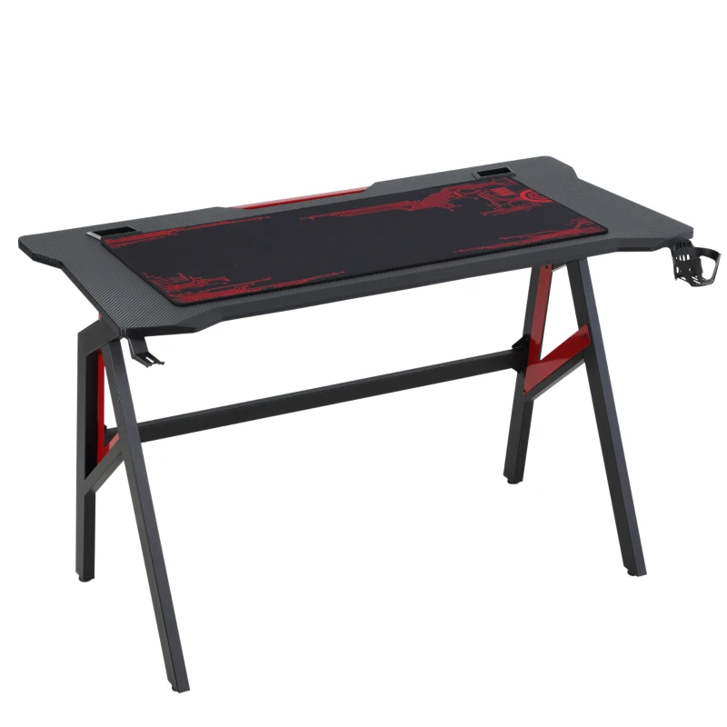 HOMCOM Gamingtafel bureau met koptelefoonhaak bekerhouder R-vormige computertafel MDF metaal zwart + rood 120 x 58 x 75 cm