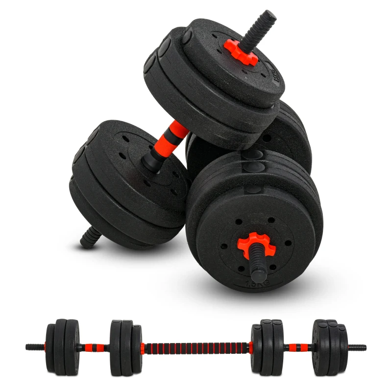 HOMCOM 2 in 1 dumbbell set 25 kg verstelbare dumbbell & barbell professionele dumbbell krachttraining en gewichtheffen voor fitness thuis