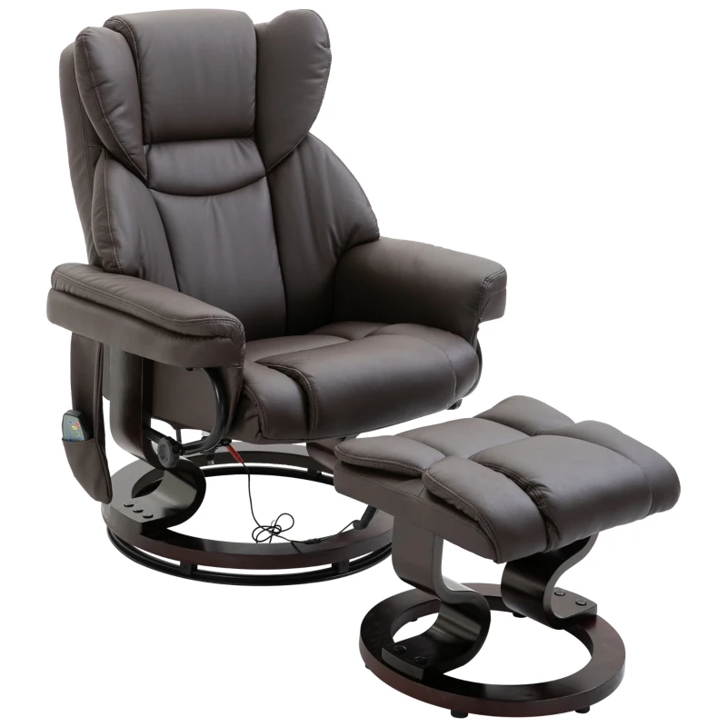 HOMCOM massagestoel met voetenbank relaxstoel kantelbaar tot 145° kunstleer bruin 79 x 82 x 101 cm(m-11)