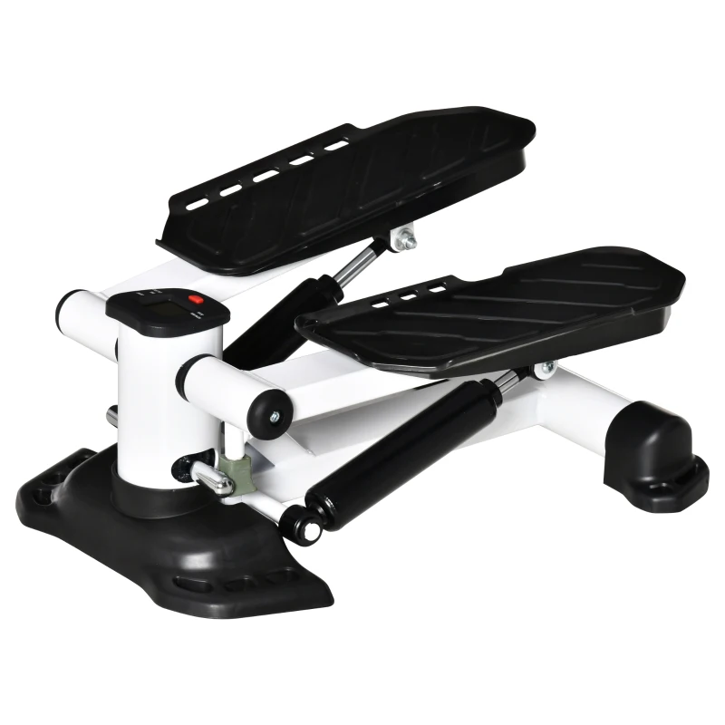 HOMCOM mini-stepper mini-bike fitness hometrainer LCD scherm met twee grote pedalen metaal ABS wit + zwart 48 x 34 x 21 cm