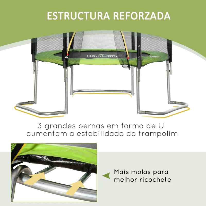 HOMCOM Cama Elástica de Jardín Ø183 cm Trampolín para Niños Adultos con Superficie de Salto Red de Seguridad Cubierta de Bordes y Escalera para Interior Exterior Verde