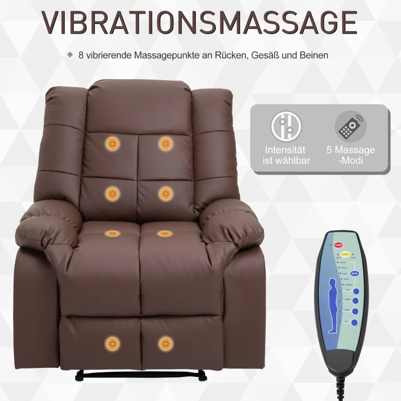 HOMCOM massagestoel tv-stoel relaxstoel met massagefunctie kunstleer hout metaal schuimstof bruin 94 x 99 x 99 cm