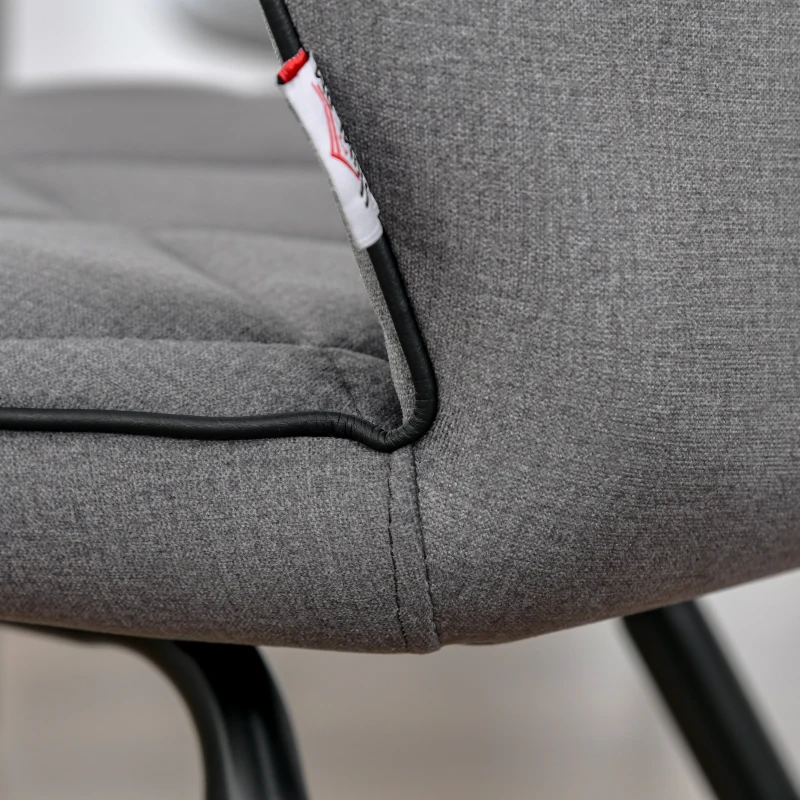 HOMCOM set van 2 eetkamerstoelen keukenstoel gestoffeerde stoel met rugleuning flanel schuimstof staal grijs + zwart 47 x 62 x 91 cm