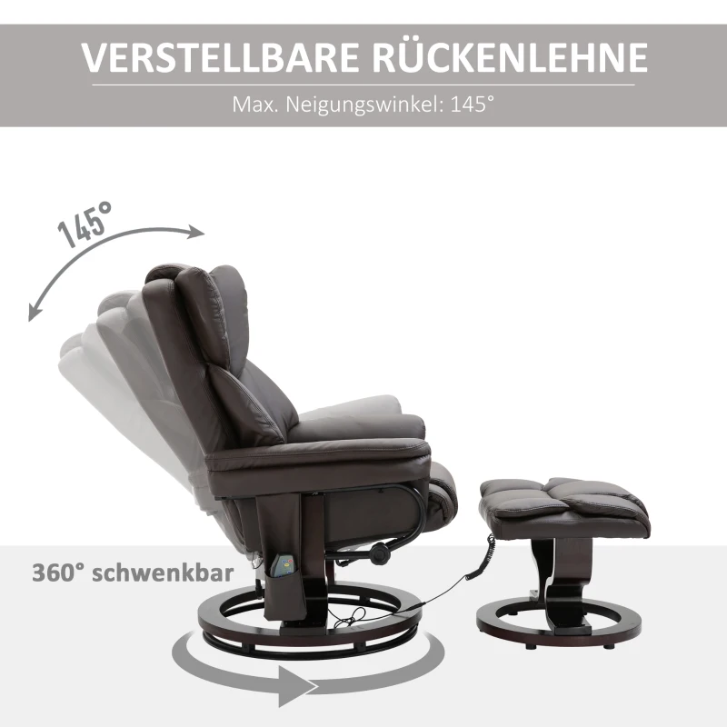 HOMCOM massagestoel met voetenbank relaxstoel kantelbaar tot 145° kunstleer bruin 79 x 82 x 101 cm(m-5)