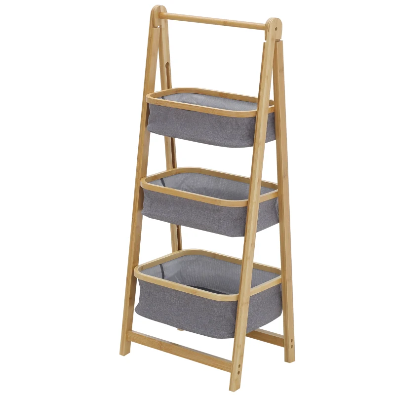 HOMCOM staande plank opbergplank boekenplank bamboe plank 3-laags kantoorplank keukenplank opvouwbaar voor de woonkamer keuken badkamer kantoor bamboe naturel + donkergrijs 45 x 31,5 x 108 cm