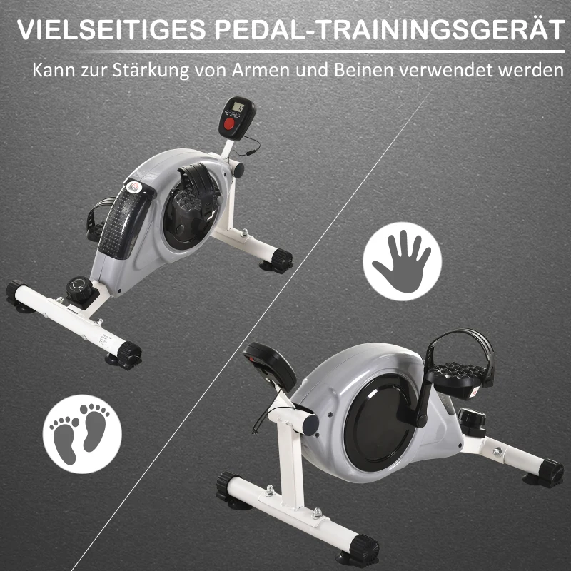 HOMCOM Hometrainer, mini-fiets, pedaaltrainer, trainingsfiets met LCD-display, 8-niveaus magnetische weerstand, staal, grijs, 40 x 62 x 38 cm