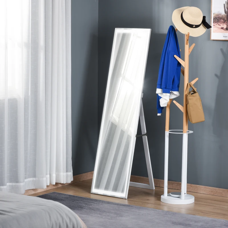 HOMCOM staande spiegel passpiegel make-up spiegel verhoogd met LED met afstandsbediening wandmontage monteerbaar MDF glas wit 40 x 55 x 156,5 cm